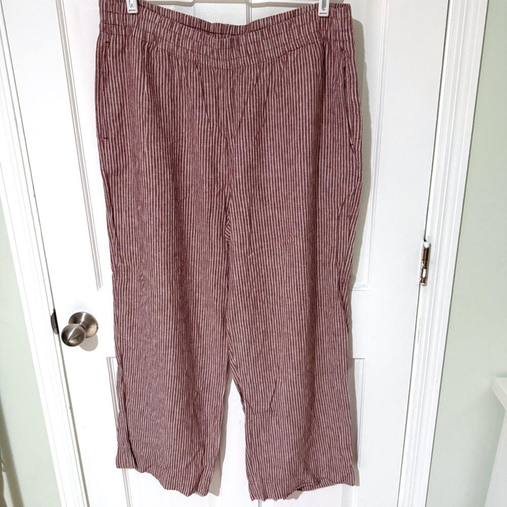 Old Navy Womens XL Wide Leg Comfort Waistband Striped Linen Blend Pants Red